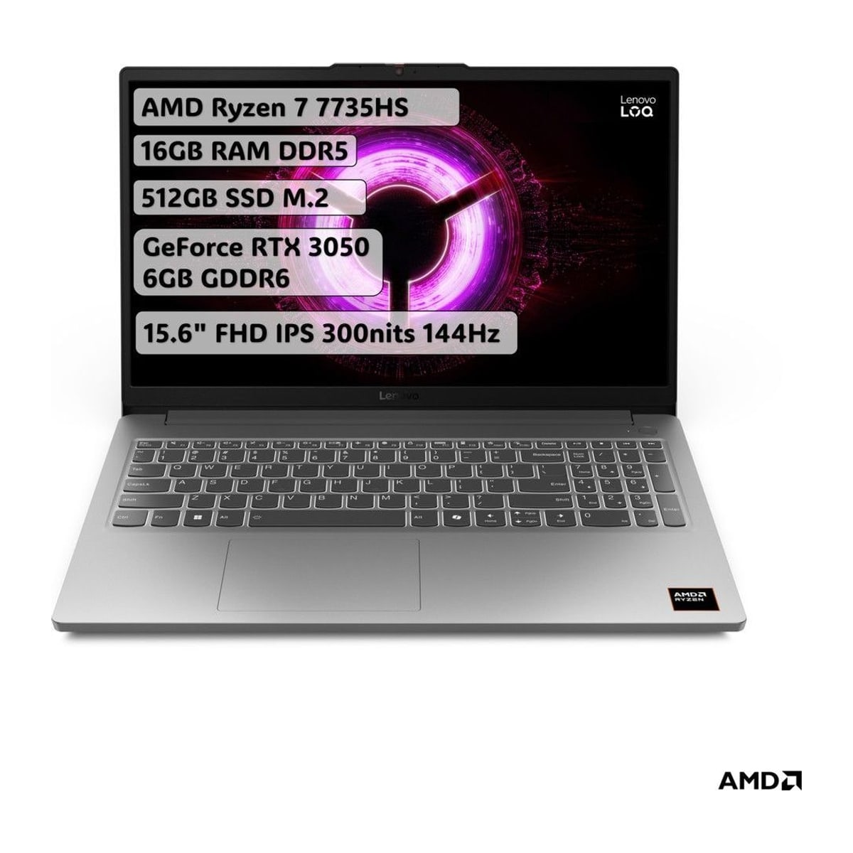 Lenovo LOQ Essential AMD Ryzen 7 7735HS 16GB 512GB SSD RTX3050 Freedos 15.6" FHD 144Hz Taşınabilir Bilgisayar 83S00033TR